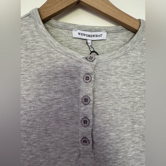 NWT WeWoreWhat Gray Long Sleeve Henley Bodysuit Small - Picture 6 of 7